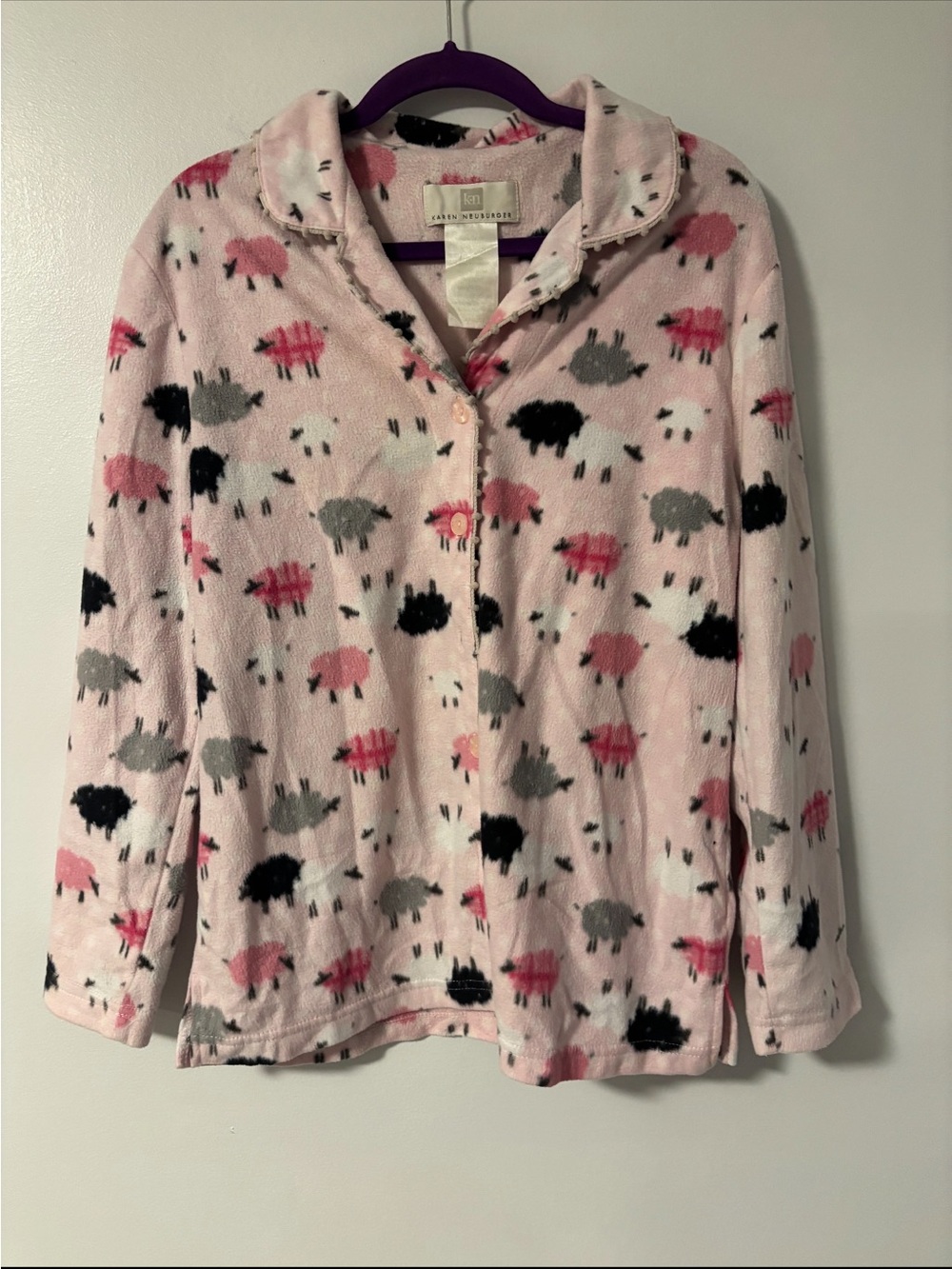 Karen Neuburger Long Sleeve Notch Collar Button Up Pj Top Pyjamas Sheep 10/12